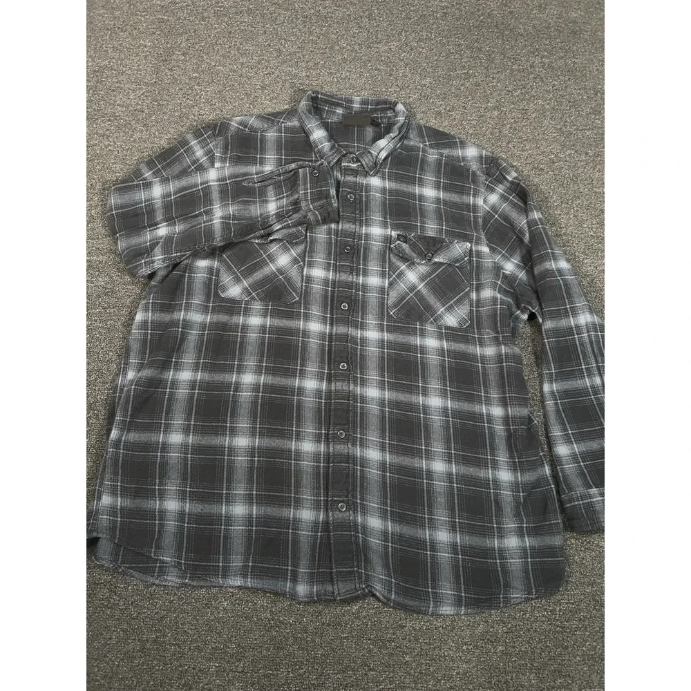 Harley Davidson Flannel Shirt Mens 4XL Plaid Biker Button Up Black‎ Long Sleeve